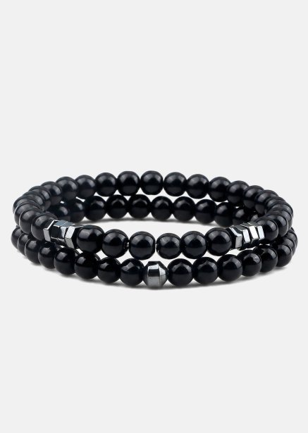 Pärlarmband Obsidian Halo