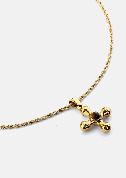 Emerald Cross Brown Halsband – 18k Guldpläterat