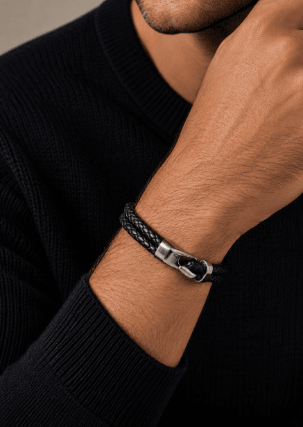 Läderarmband Obsidian Link