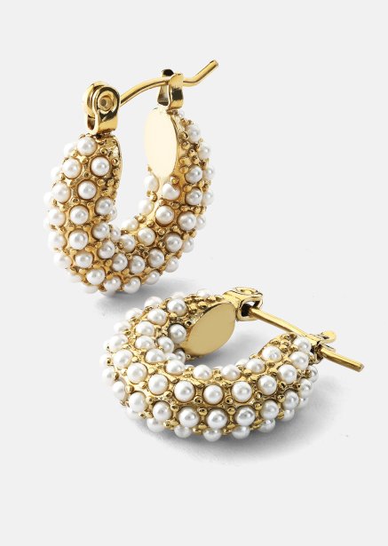 Chunky Pearl Hoop Örhänge - 18k Guldpläterat