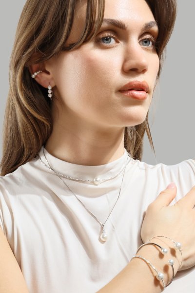 Pearl End Cuff Bracelet - Silverpläterat