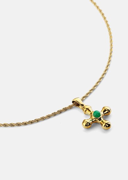 Emerald Cross Green Halsband – 18k Guldpläterat
