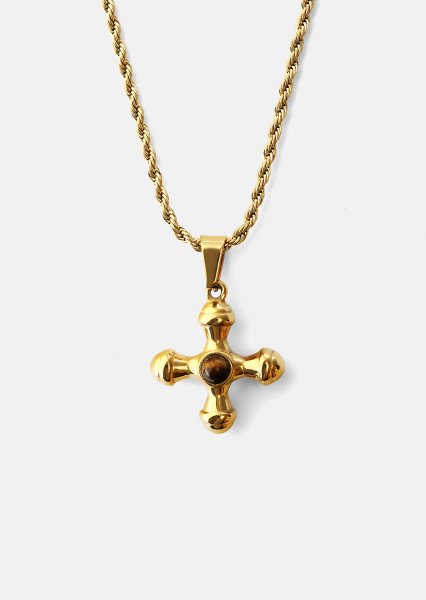 Emerald Cross Brown Halsband – 18k Guldpläterat