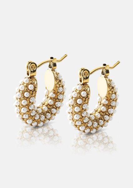 Chunky Pearl Hoop Örhänge - 18k Guldpläterat