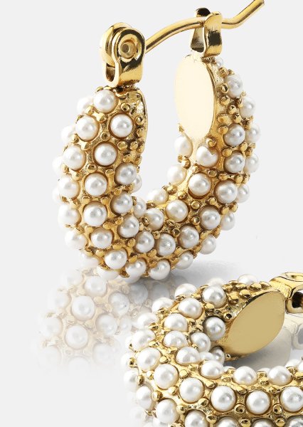 Chunky Pearl Hoop Örhänge - 18k Guldpläterat
