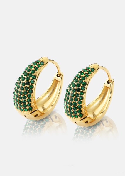 Örhänge Green Crystal Hoop - 18k Guldpläterat