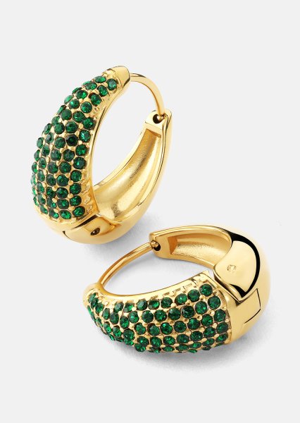 Örhänge Green Crystal Hoop - 18k Guldpläterat