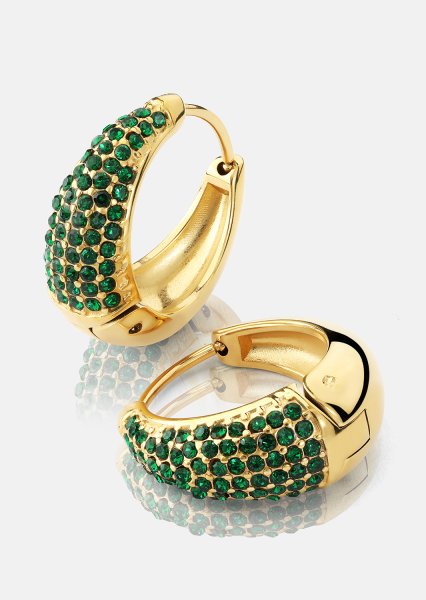 Örhänge Green Crystal Hoop - 18k Guldpläterat