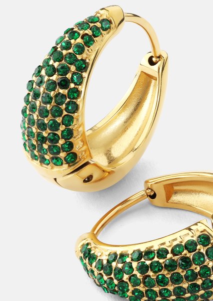 Örhänge Green Crystal Hoop - 18k Guldpläterat