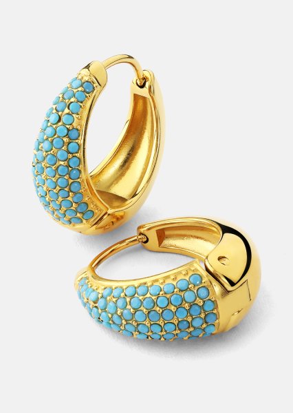 Örhänge Turquoise Crystal Bold Hoops - 18k Guldpläterat