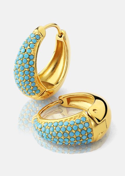 Örhänge Turquoise Crystal Bold Hoops - 18k Guldpläterat