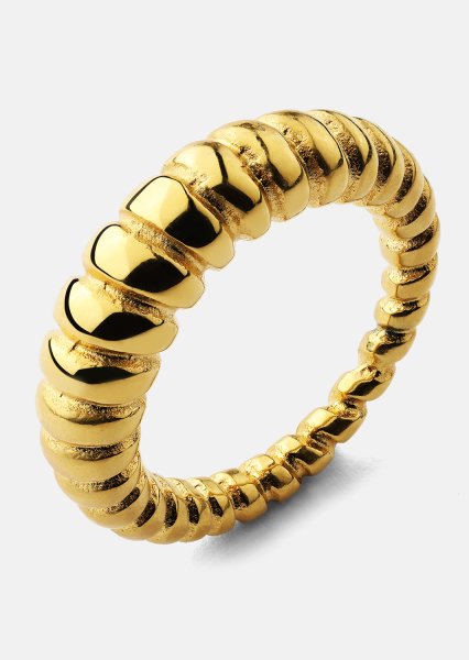 Ring Bold Ribbed - 18k Guldpläterad