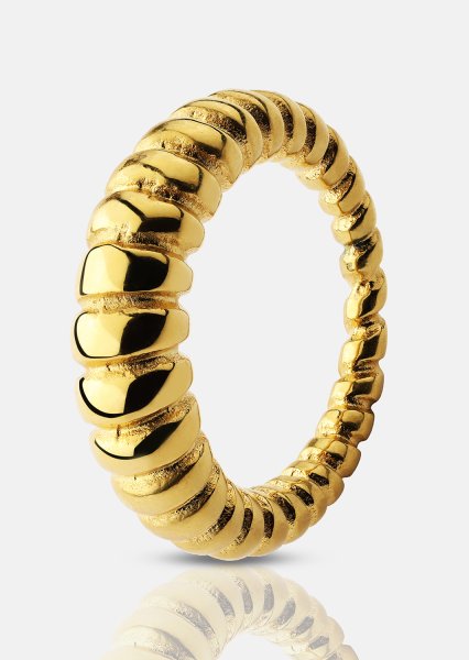 Ring Bold Ribbed - 18k Guldpläterad