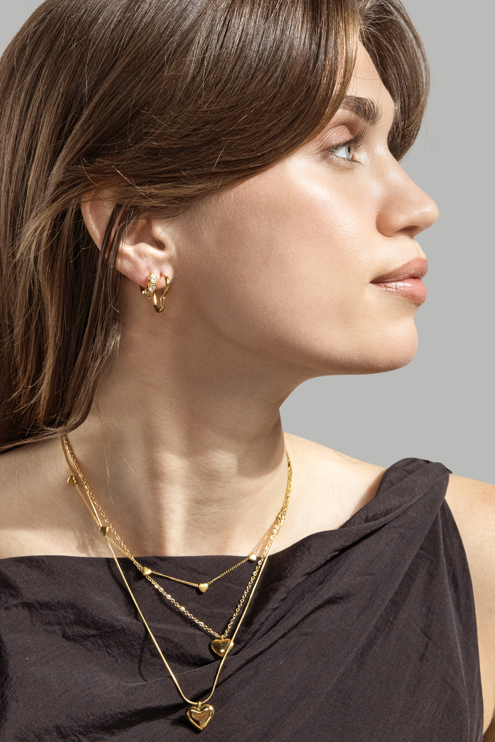 Örhänge Heart Hoops - 18k Guldpläterat