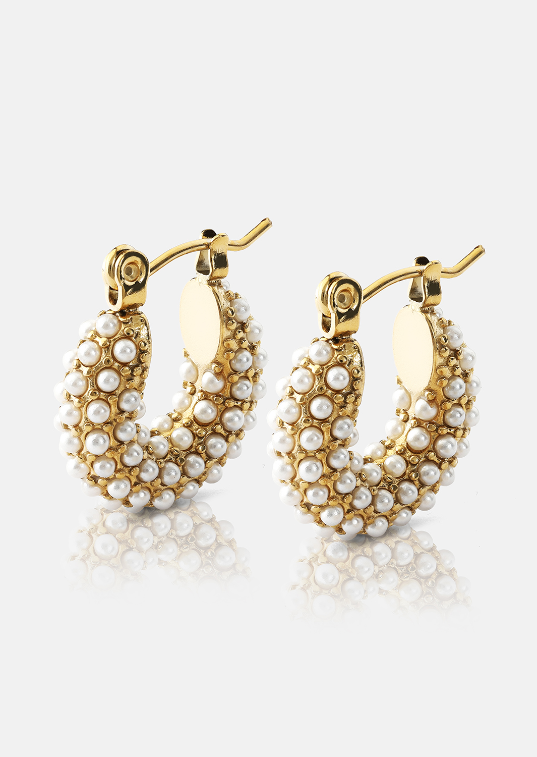 Chunky Pearl Hoop Örhänge - 18k Guldpläterat