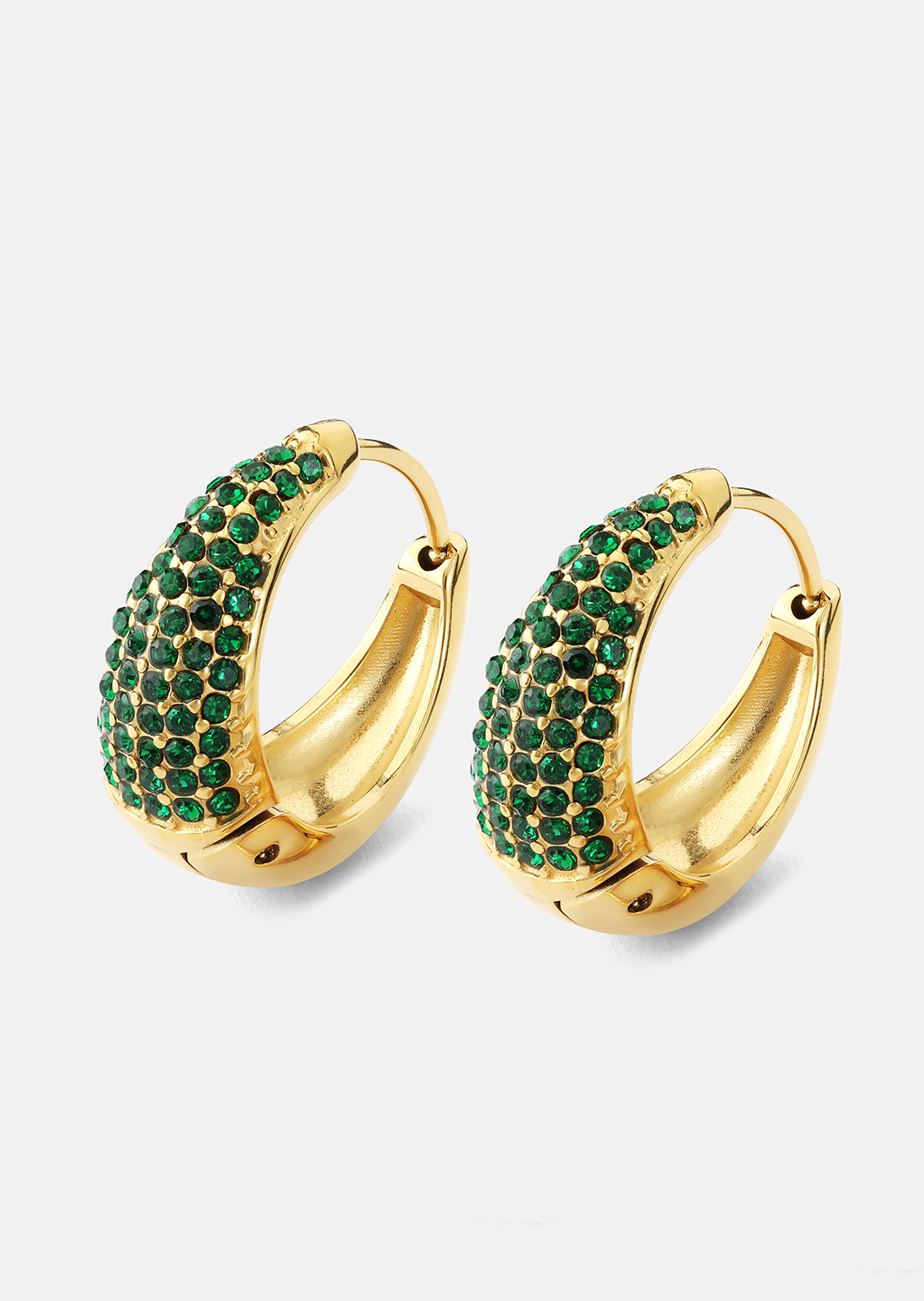 Örhänge Green Crystal Hoop - 18k Guldpläterat