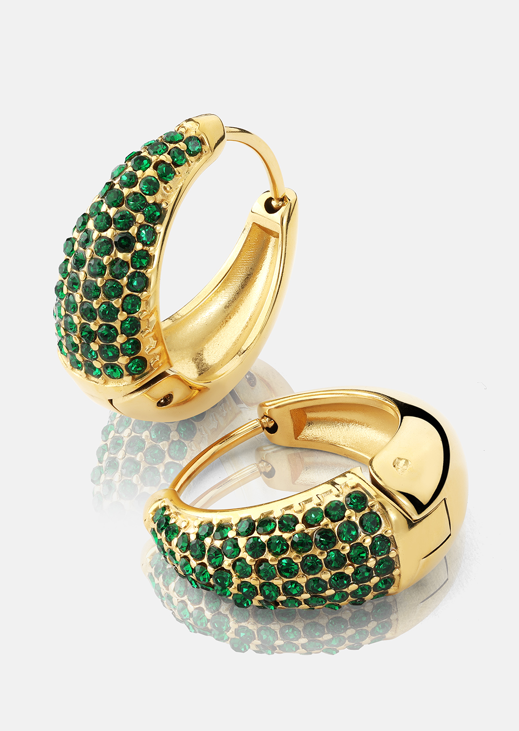 Örhänge Green Crystal Hoop - 18k Guldpläterat