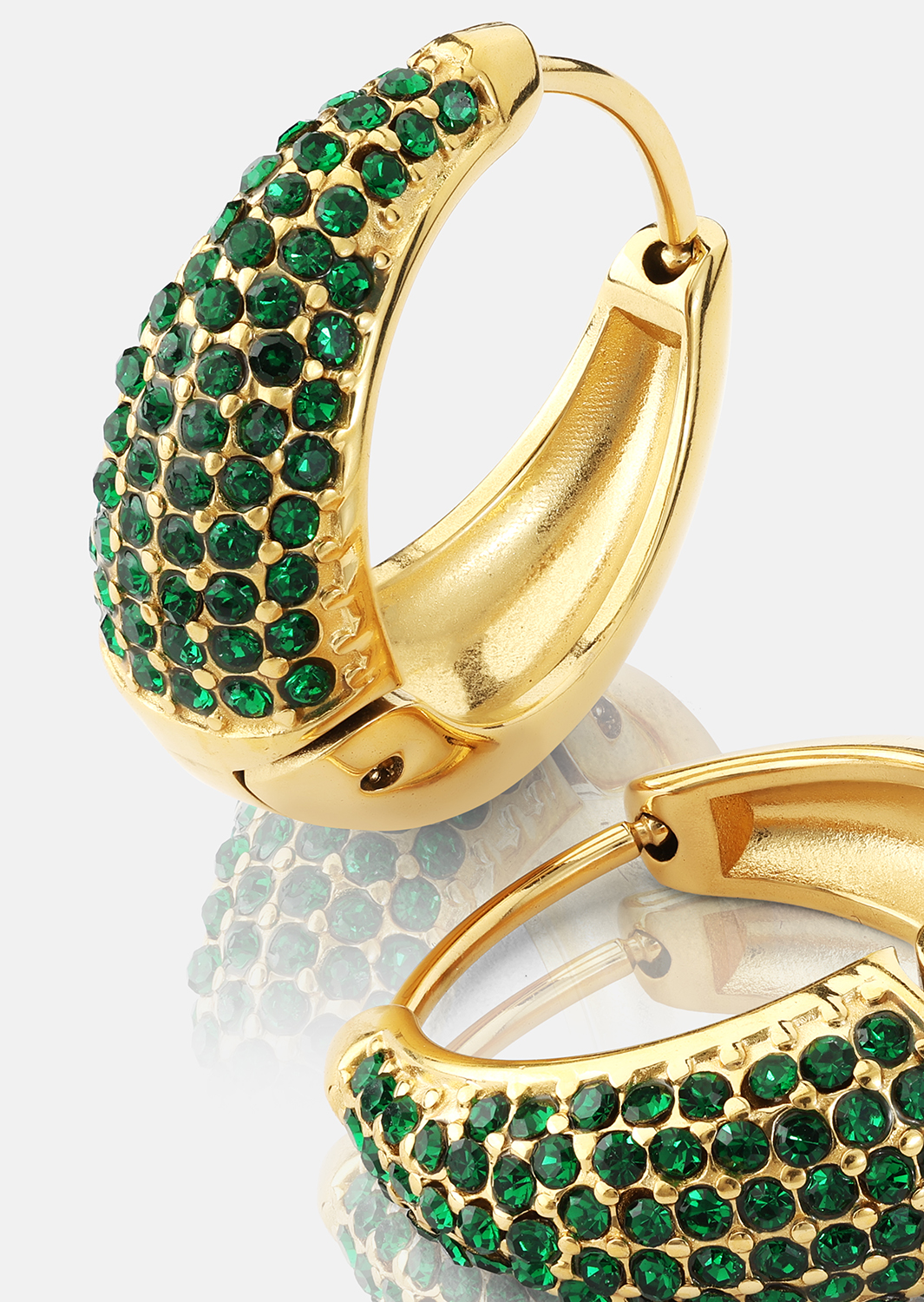 Örhänge Green Crystal Hoop - 18k Guldpläterat